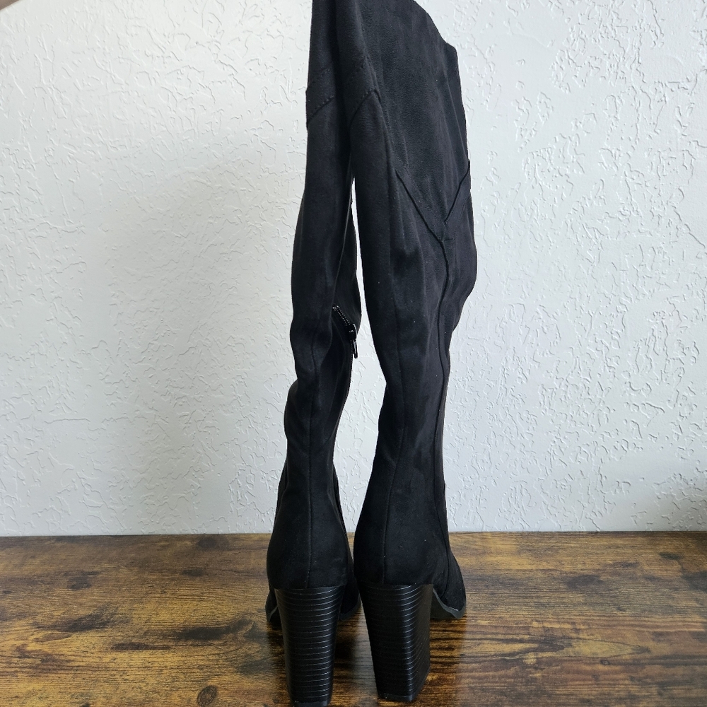 Journee Collection Womens Black Faux Suede Knee-High Boots Sz 7.5 XW Goth Witchy - Picture 9 of 12